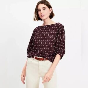LOFT Women's Patterned Top - Burgundy